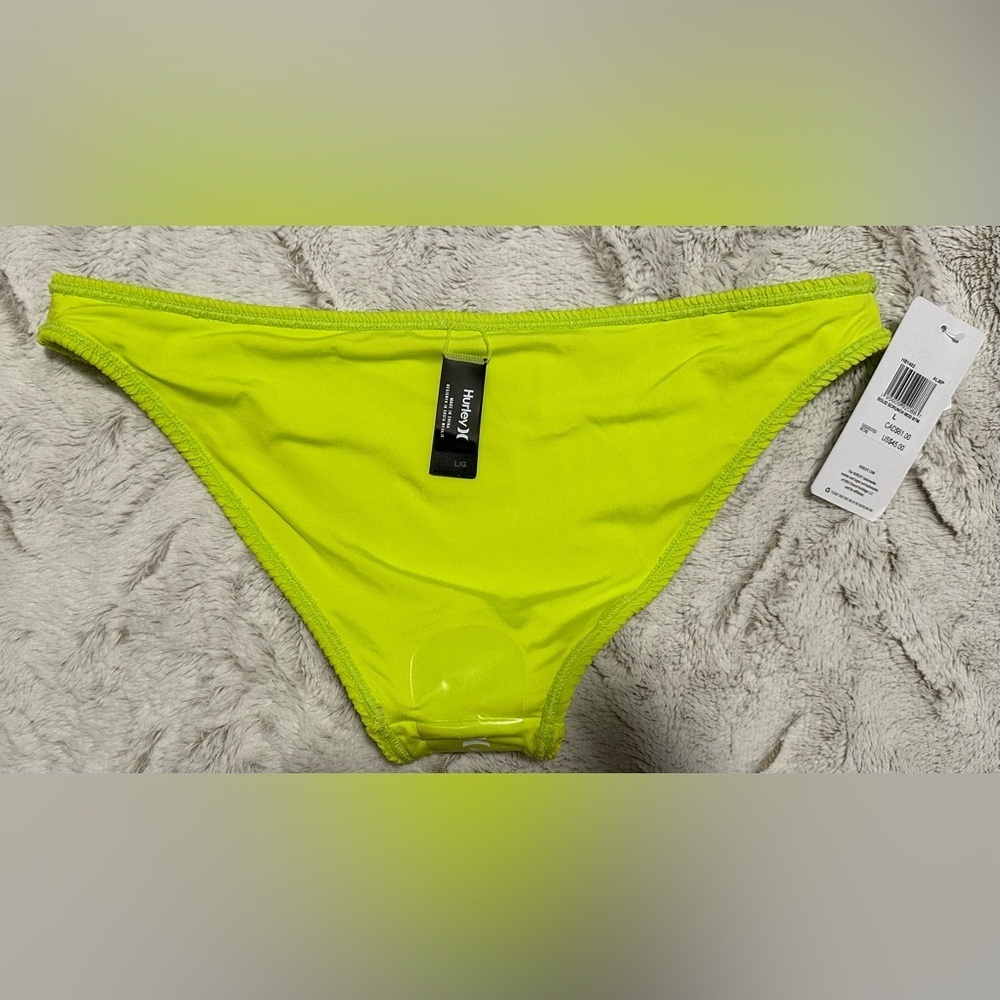 Hurley Neon Green Scrunch Ribbed Bikini Bottom Swimwear - Picture 6 of 8